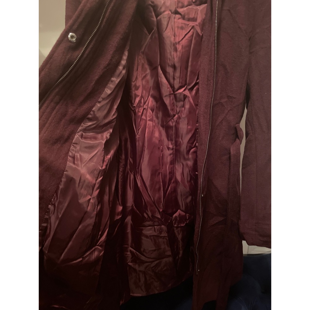 Cole Haan Signature Womens Burgundy Wool Blend Faux Fur Hooded Coat Size 12 - Picture 4 of 5